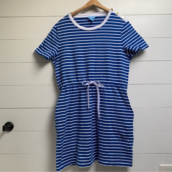 Draper James Tie Waist T-Shirt Dress in Blue Nautical Stripe - Picture 4 of 8